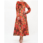 Oliphant long sleeve shift maxi dress in positano red
