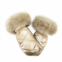 Mitchie womens nylon mittens with fur trim in champagn