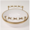 Classic Touch Decor white round bowl with two gold and white beaded design handles 10d