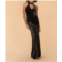 Veronica M dassia velvet maxi halter dress in black/gold
