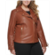 GUESS Womens Plus Size Faux-Leather Asymmetric Moto Coat