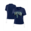 WEAR by Erin Andrews Womens Navy Seattle Mariners Side Lace-Up Cropped T-shirt